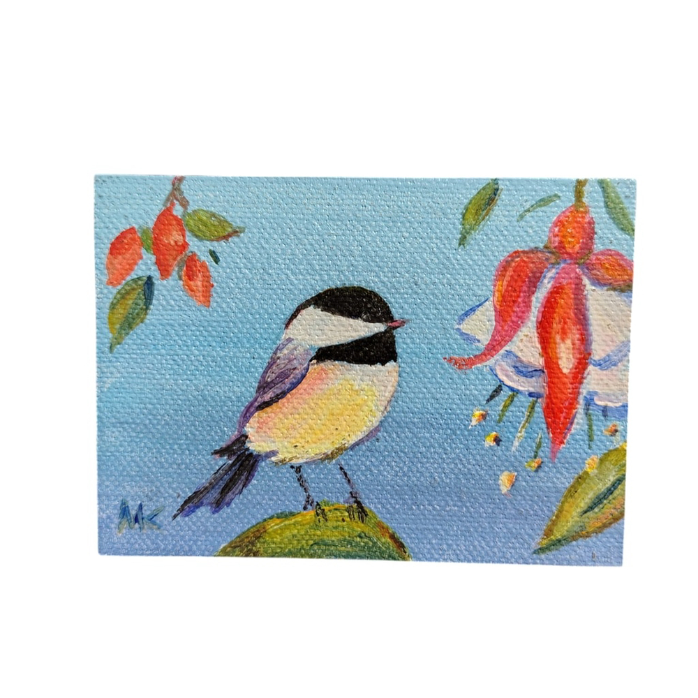 Aceo Painting Original black-capped chickadee Signed meltem Kilic